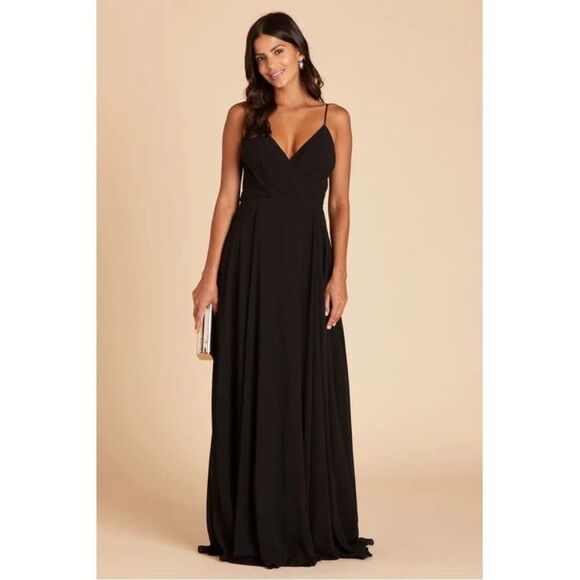 Birdy Grey Sweetheart V-Neckline Floor Length Chiffon Dress Black  (Kaia) L NWT - Picture 1 of 14